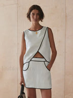 O Neck Sleeveless Skirt Two Piece Set WHITE / S