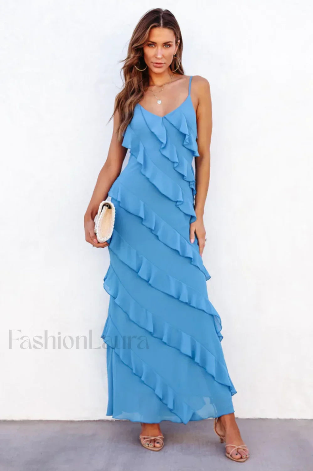 Ocean Waves Tiered Charming Ruffle Maxi Dress Secondary image