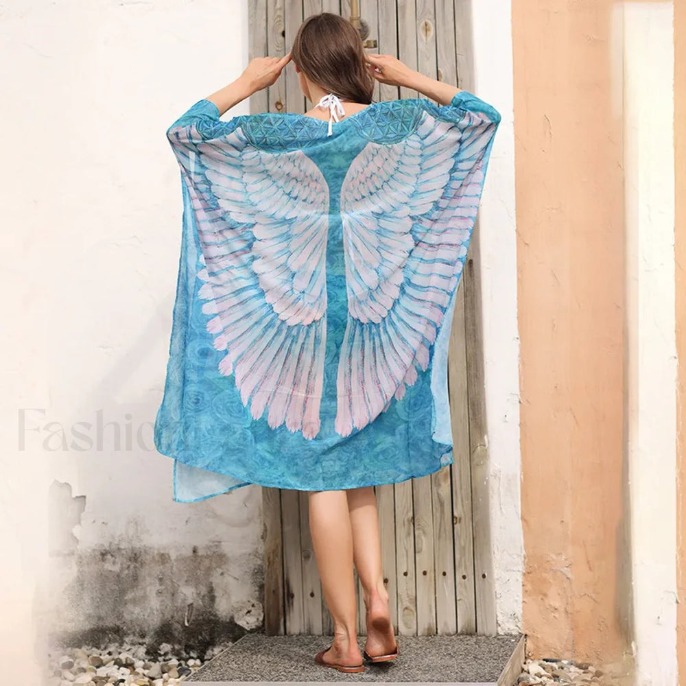 Ocean Wings Chiffon Kimono Cover Up Blue / One Size