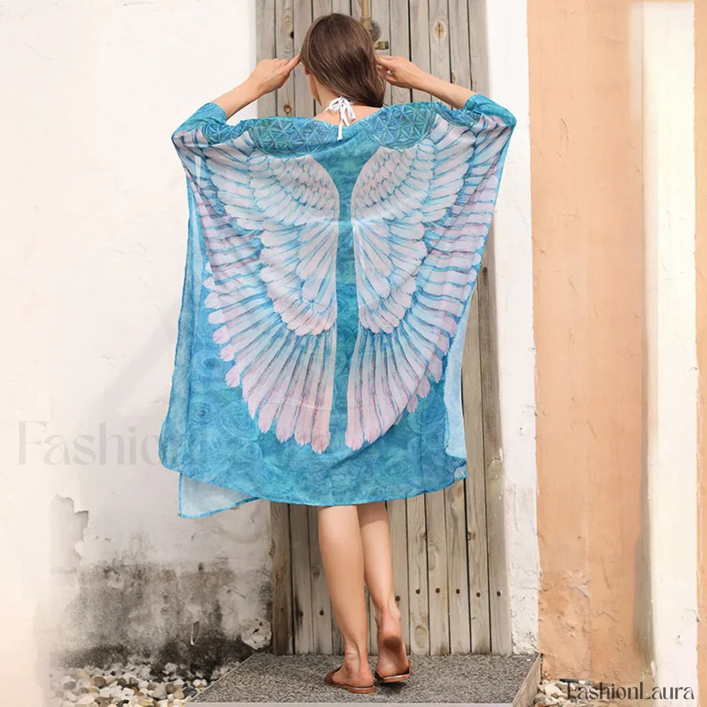 Ocean Wings Chiffon Kimono Cover Up Blue / One Size