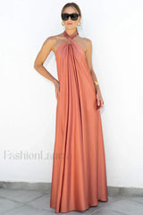 Ofelia Halter Stylish Loop Maxi Dress S / Coral