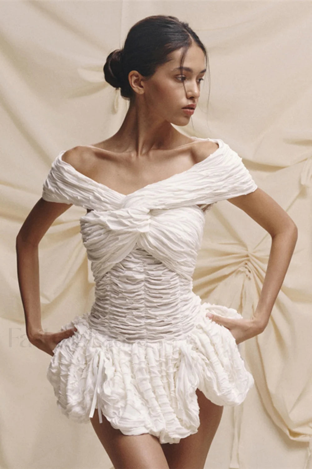 Off Shoulder Backless Bodycon Solid Mini Dress White / S Main image