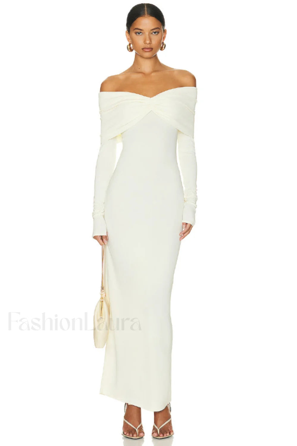 Off Shoulder Bodycon Charming Bardot Midi Dress XS / White