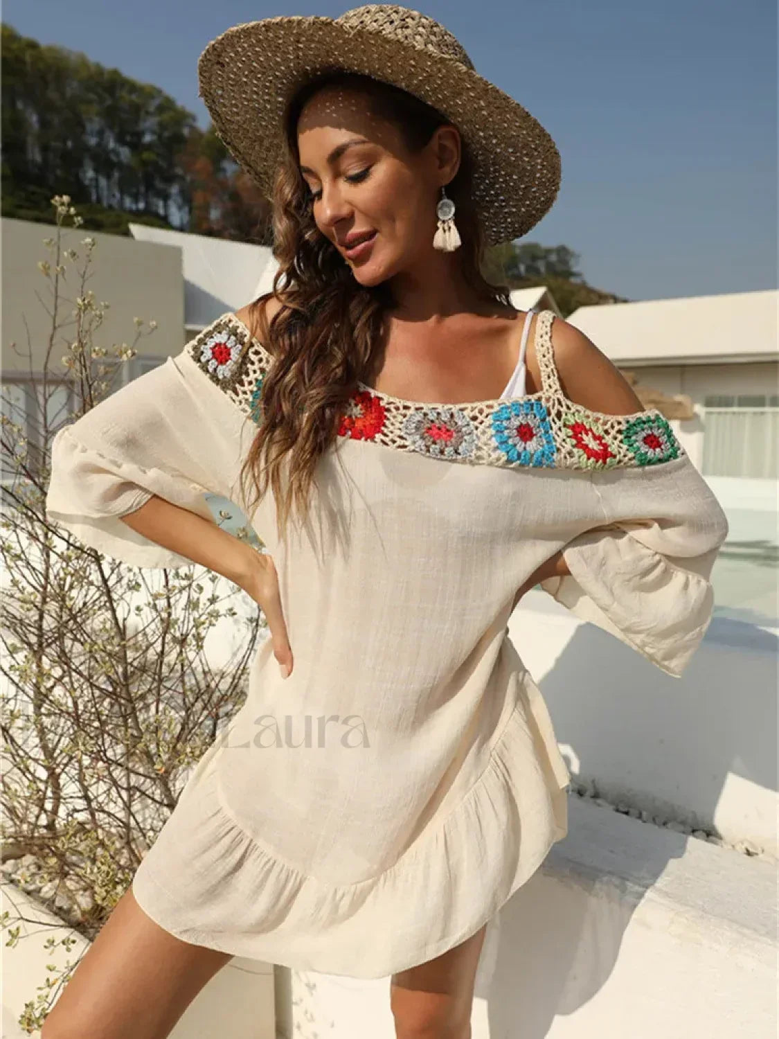 Off Shoulder Crochet Loose Cover Up Secondary image