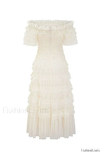 Off Shoulder Dotted Charming Tulle Maxi Dress