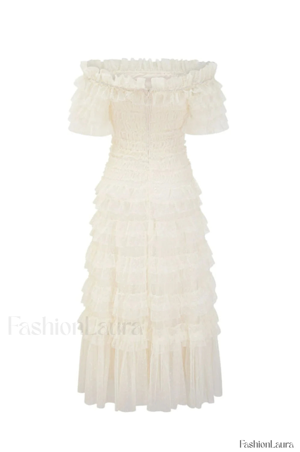 Off Shoulder Dotted Charming Tulle Maxi Dress