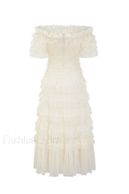 Off Shoulder Dotted Charming Tulle Maxi Dress