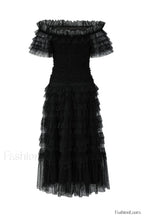 Off Shoulder Dotted Charming Tulle Maxi Dress