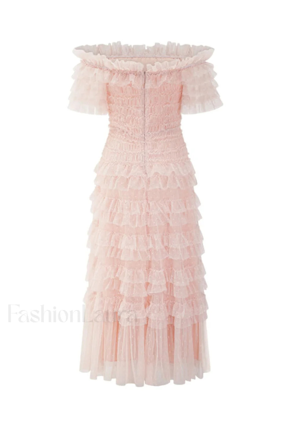 Off Shoulder Dotted Charming Tulle Maxi Dress