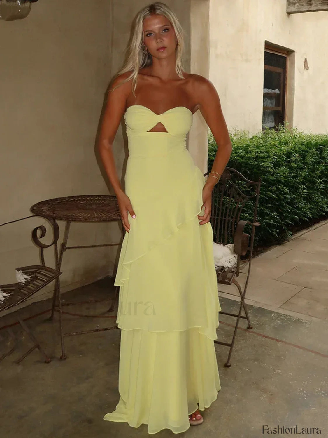 Off Shoulder Hollow Ruffle Maxi Dress