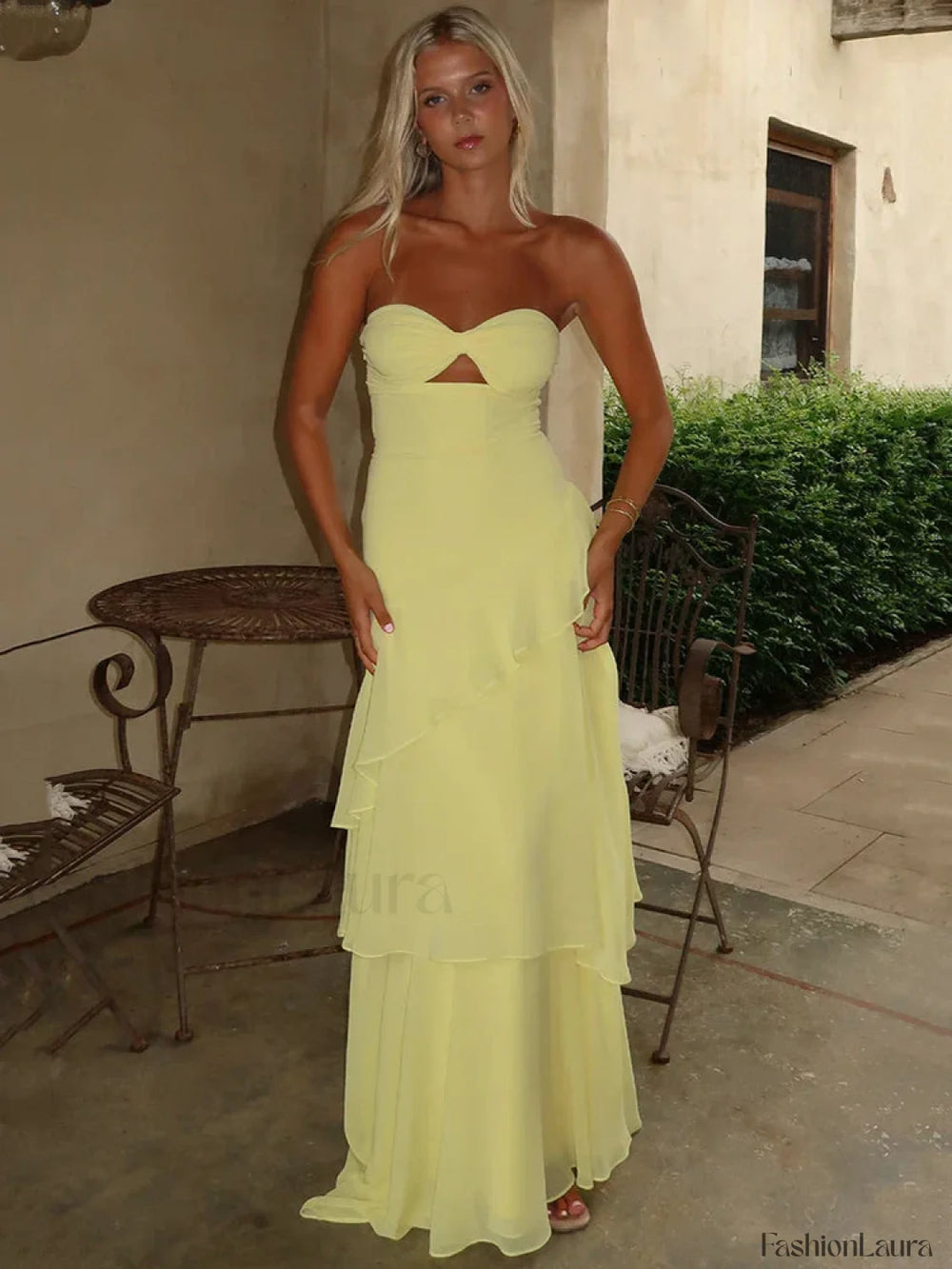 Off Shoulder Hollow Ruffle Maxi Dress