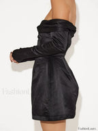 Off Shoulder Long Trendy Sleeve Overfold Mini Dress Dresses