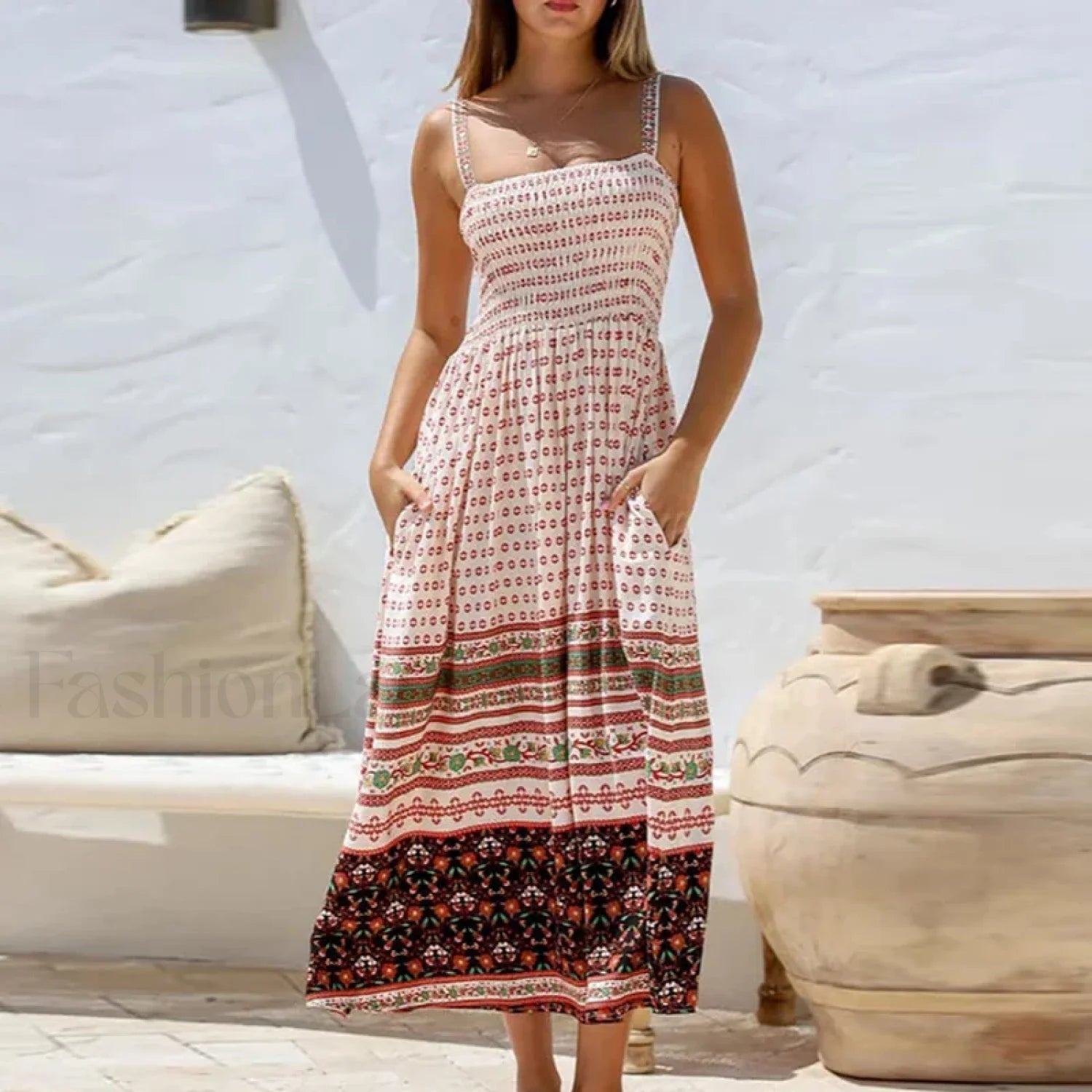 Off-Shoulder Pocket Boho Dress Secondary image