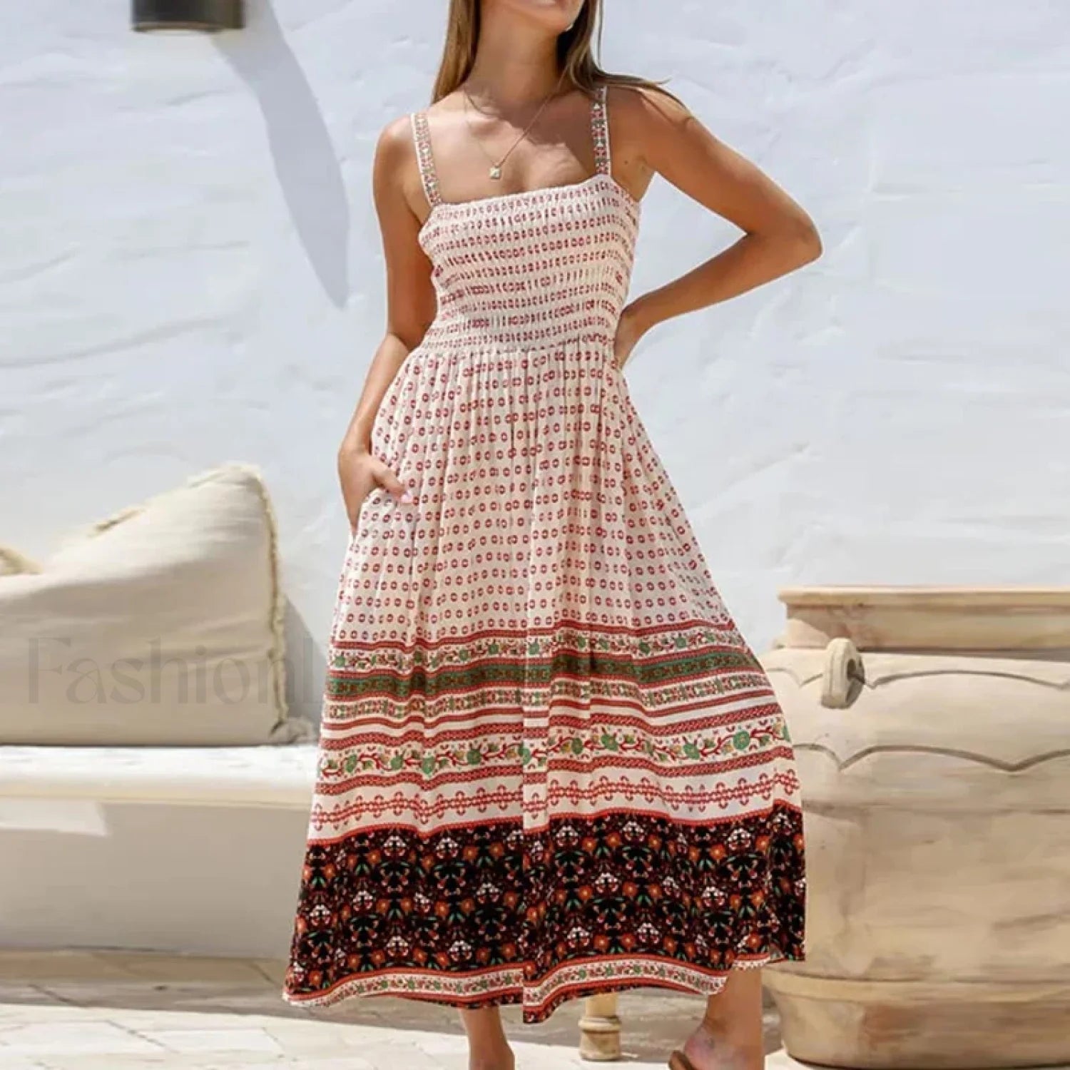 Off Shoulder Pocket Boho Dress Main image