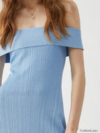 Off Shoulder Ribbed Graceful Midi Sweater Dress Sweaters L