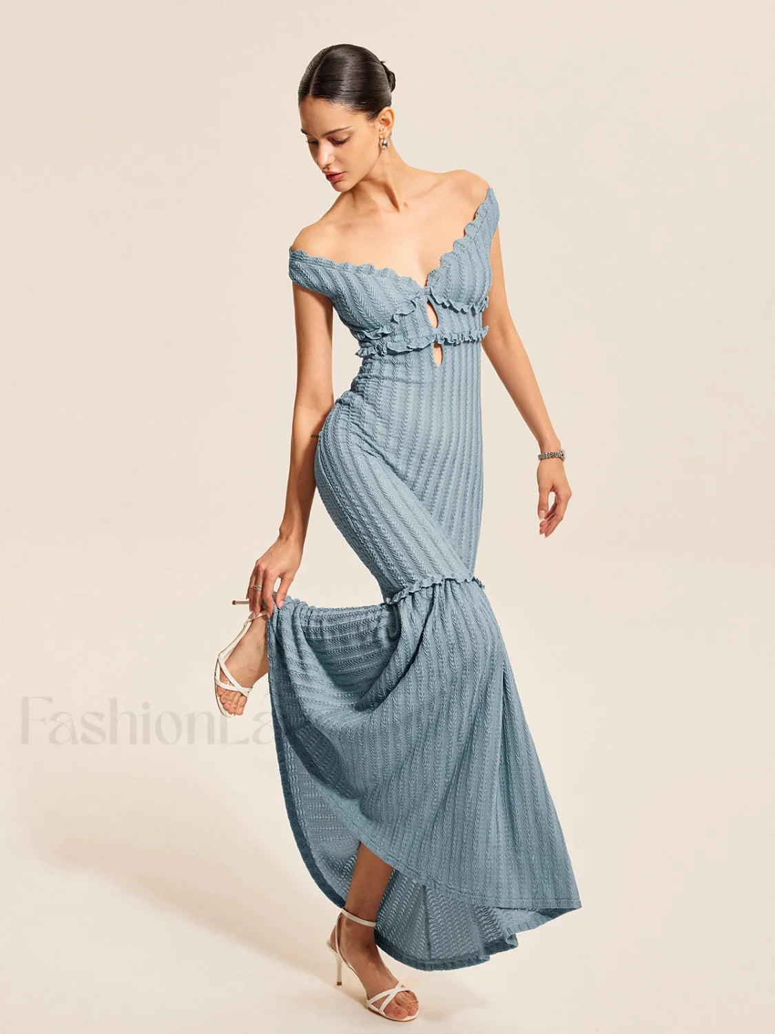Off Shoulder Ruffle Detail Dress Blue / XS Dresses Main image