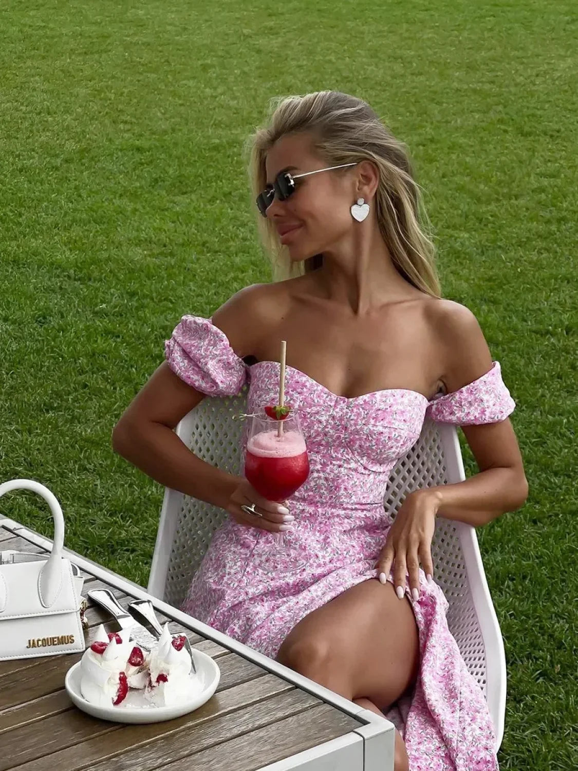 Off Shoulder Slit Floral Dress Main image