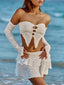 Off Shoulder Slit Mini Skirt Two Piece Set WHITE / S