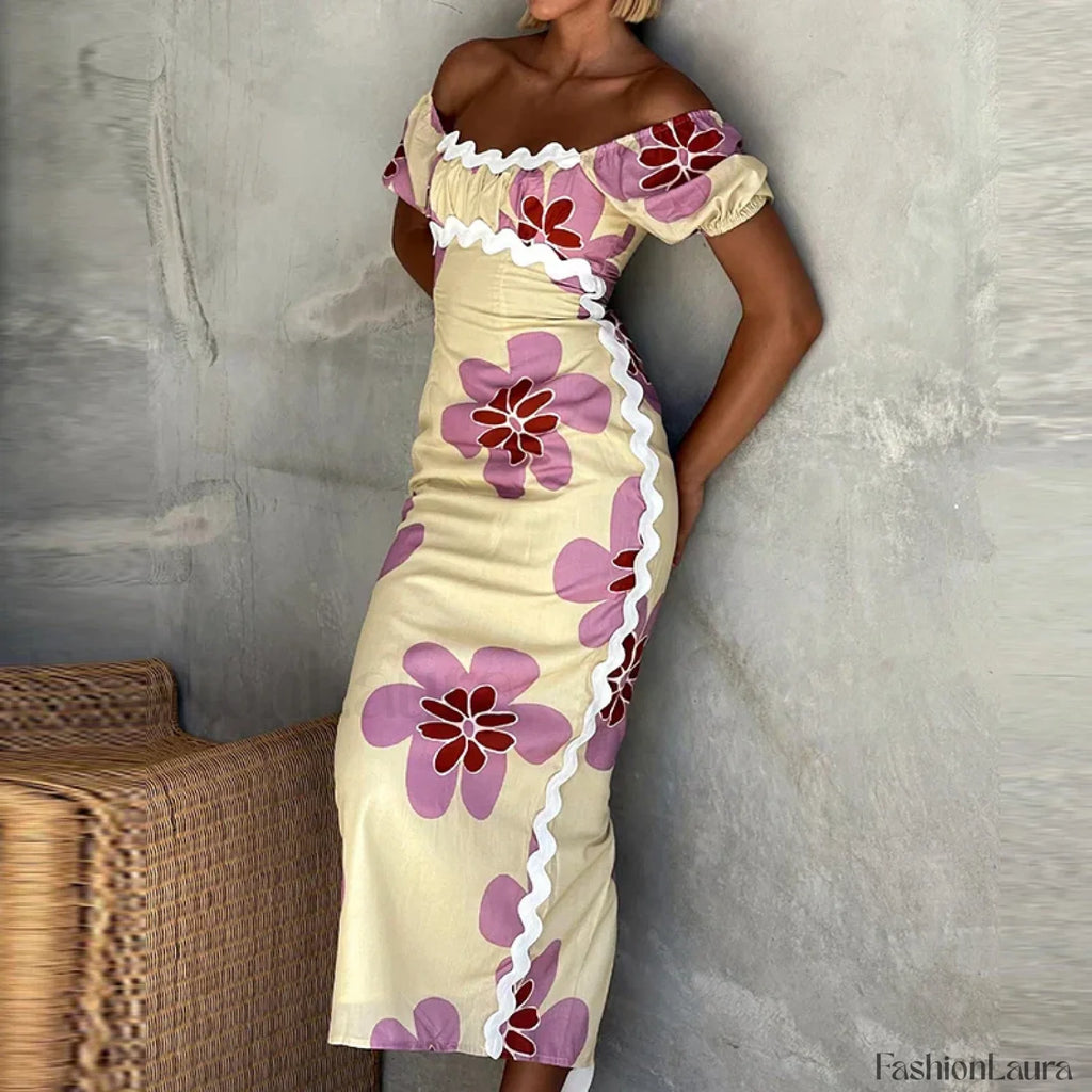Off Shoulder Split Floral Dress