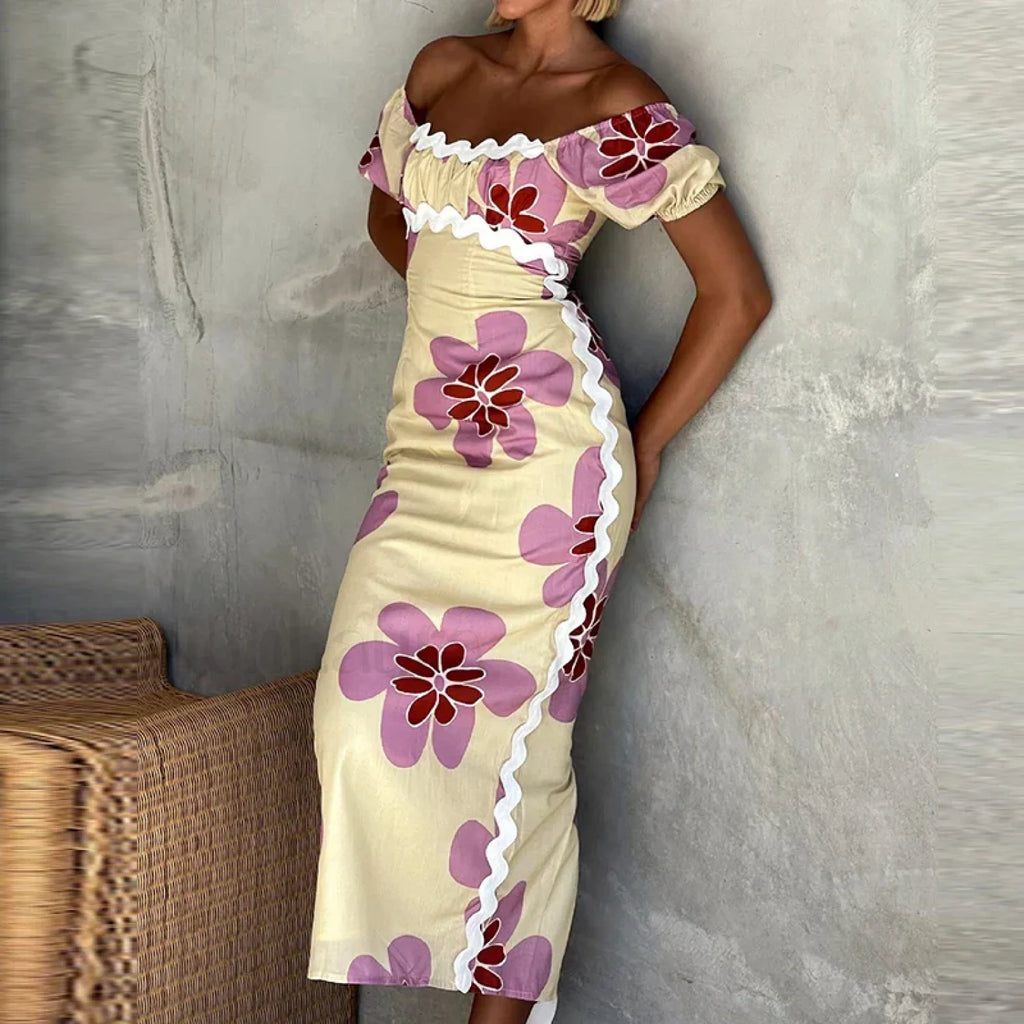 Off Shoulder Split Floral Dress