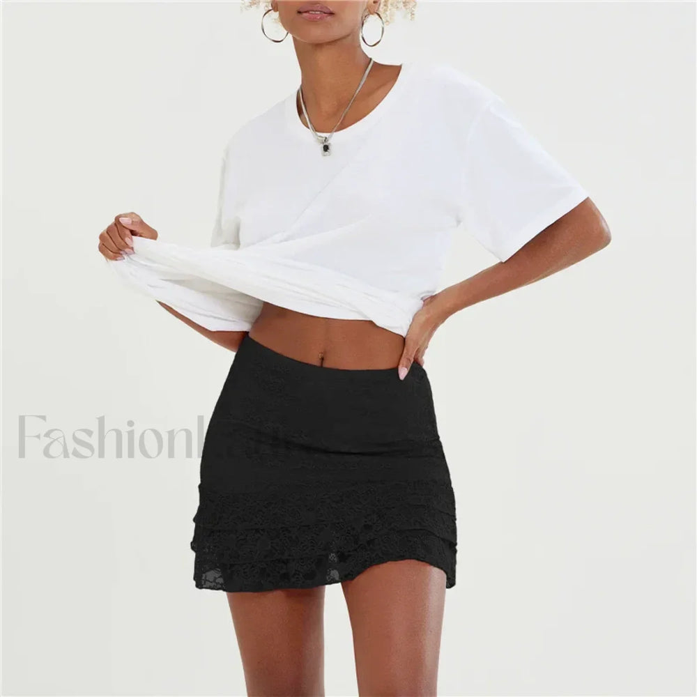 Office Lace High Waist Skirt Black / S