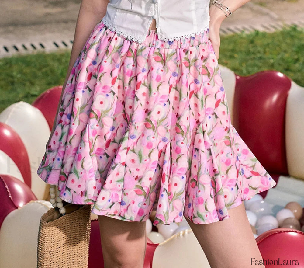 Oil Painting Floral High Waist Skirt