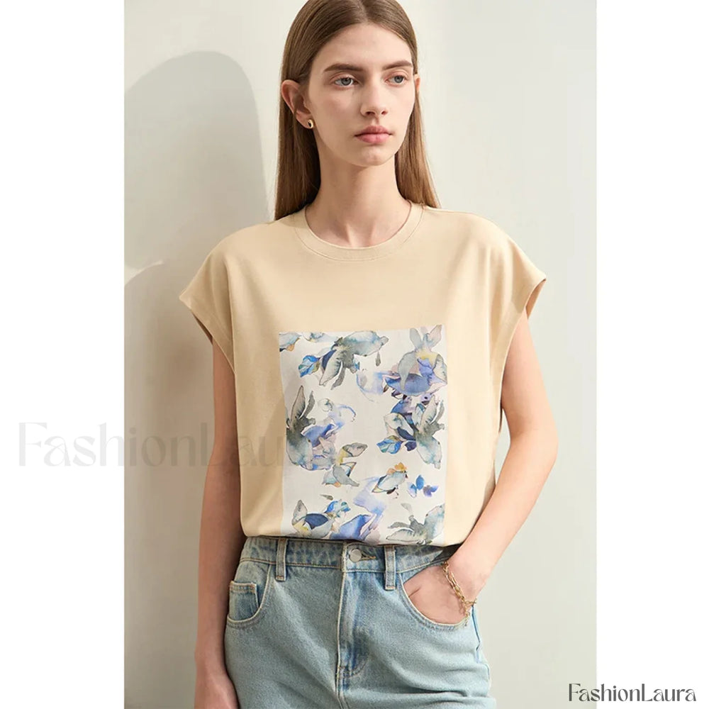 Oil Painting Floral T Shirt light apricot / S
