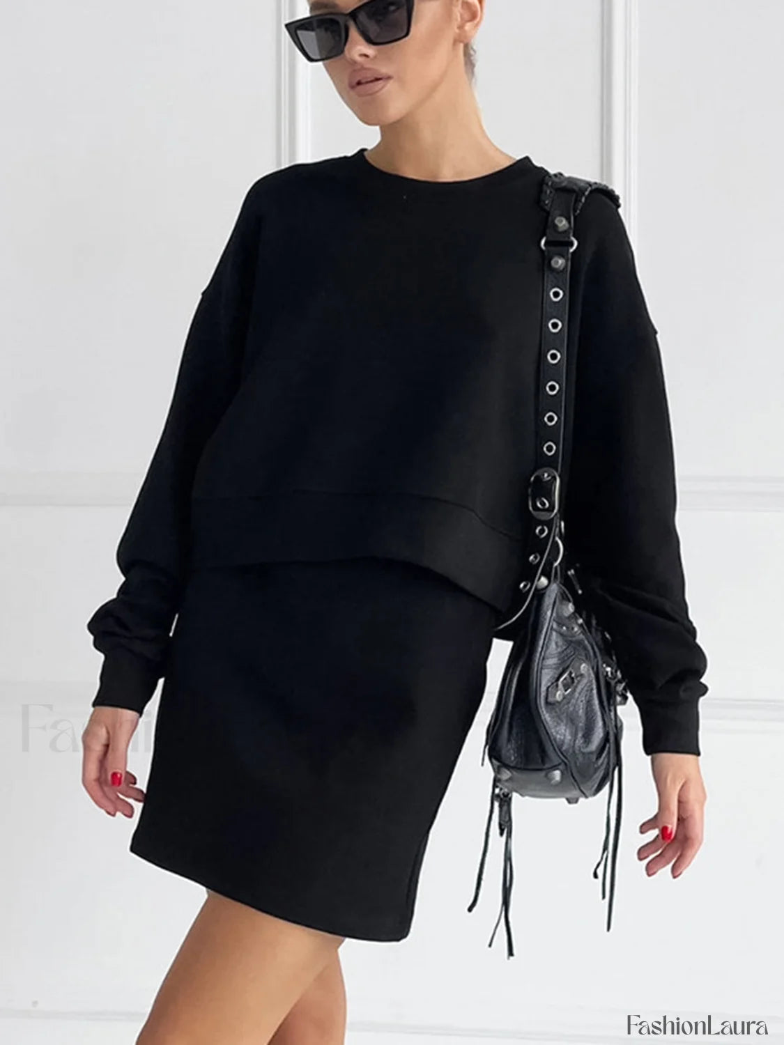 On The Go Trendy Two Piece Skirt Set Black / XS Skirt Sets