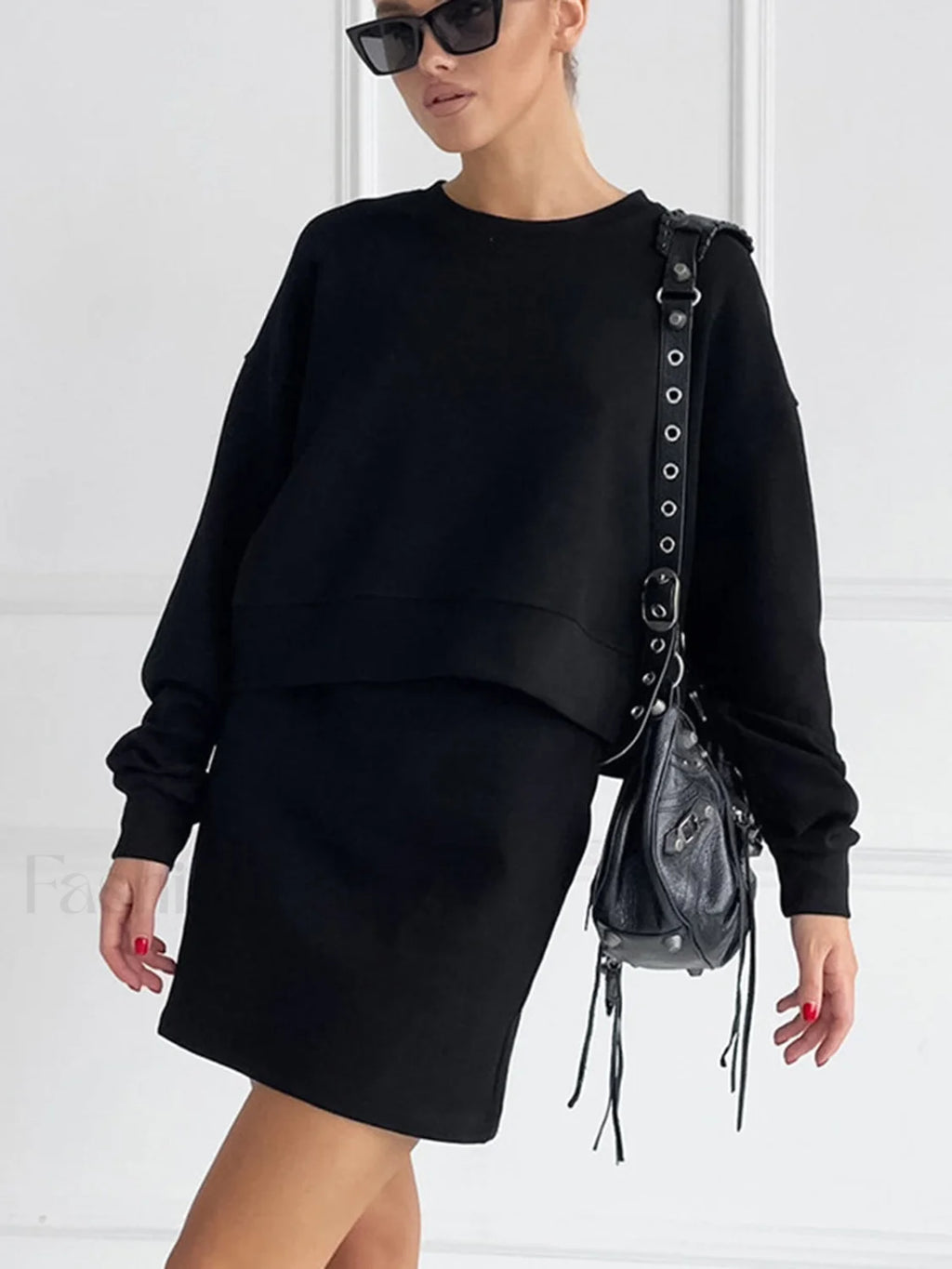 On The Go Trendy Two Piece Skirt Set Black / XS Skirt Sets