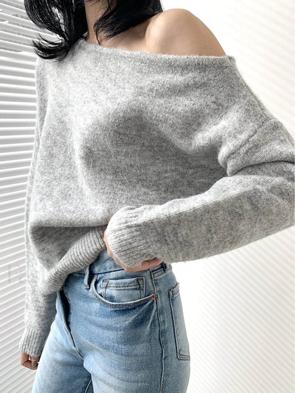 One Shoulder Asymmetric Sweater Grey / XS Sweaters