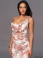One Shoulder Bodycon Floral Dress
