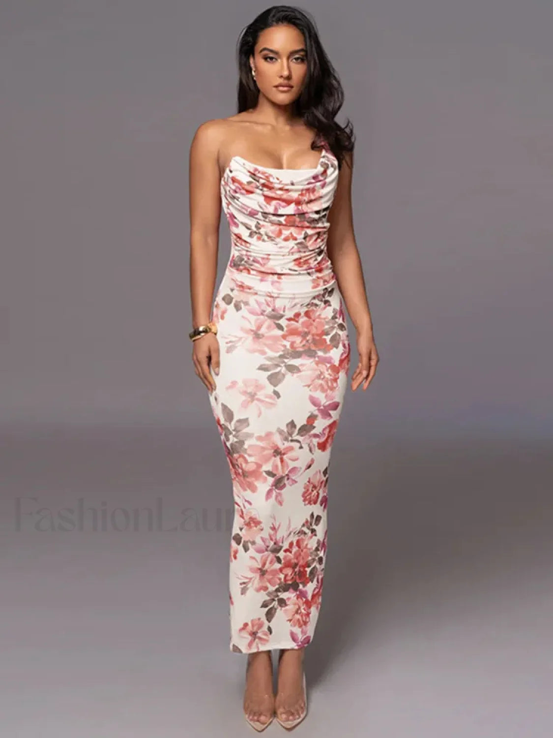 One Shoulder Bodycon Floral Dress Pink / S Main image
