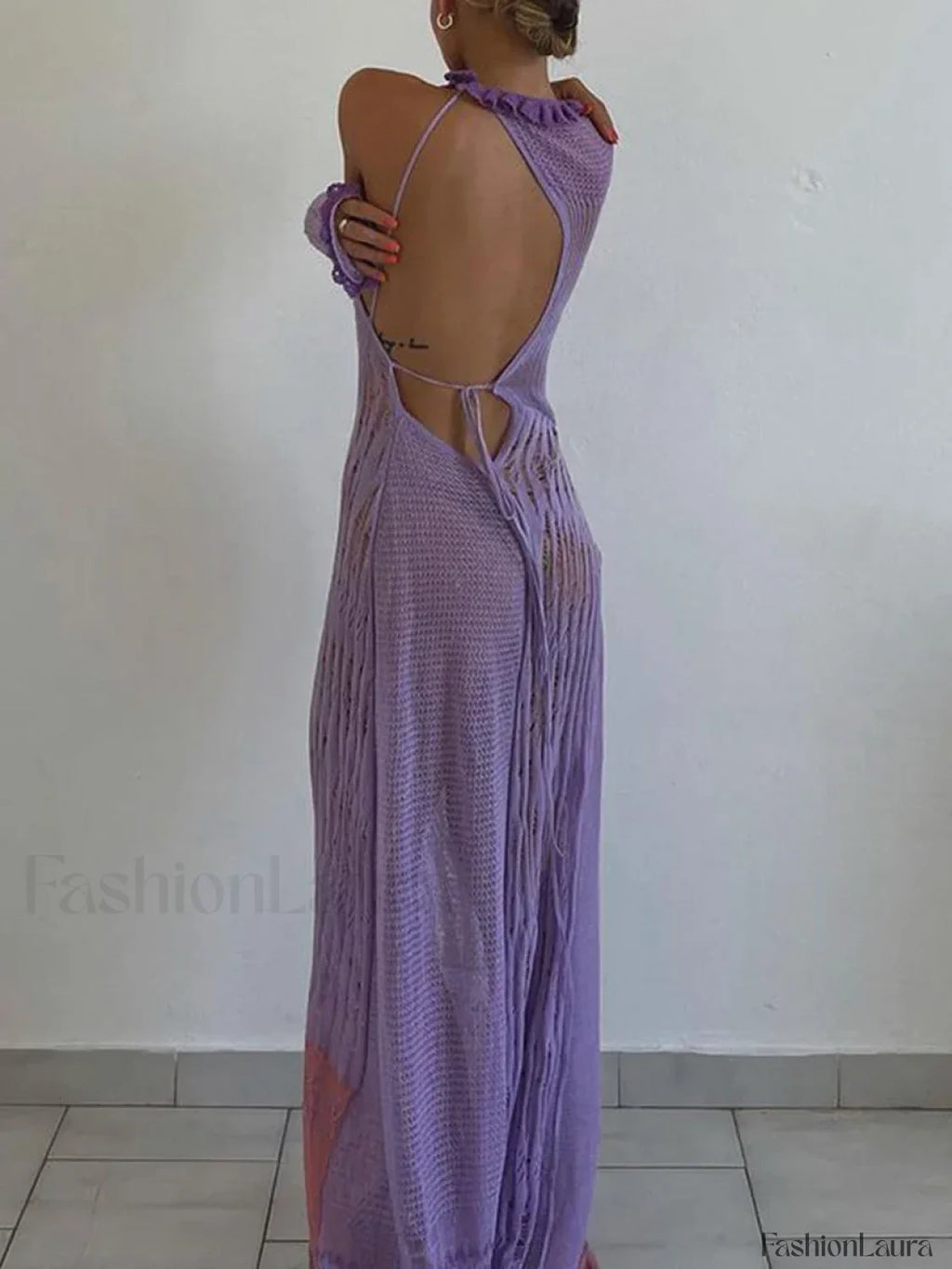 One Shoulder Contrast Knit Cover Up