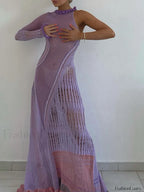 One Shoulder Contrast Knit Cover Up PURPIE / One Size