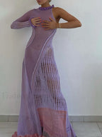 One Shoulder Contrast Knit Cover Up PURPIE / One Size