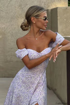 One Shoulder Floral Split Slim Fit Floral Dress