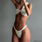 One Shoulder Green Tree Print Bikini Set White / S