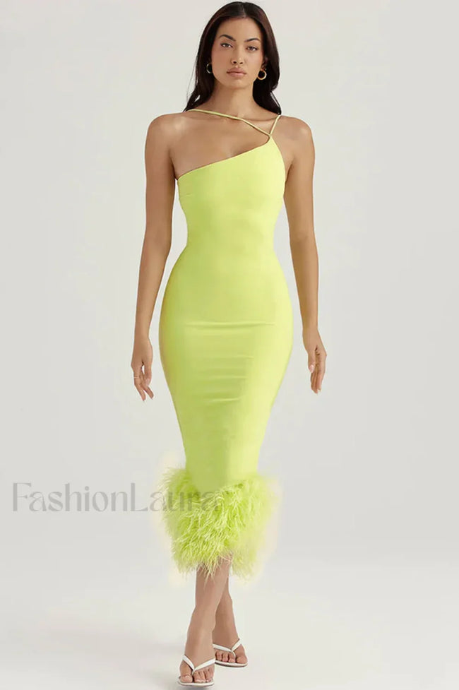 One Shoulder Halter Charming Fur Swing Dress Main image