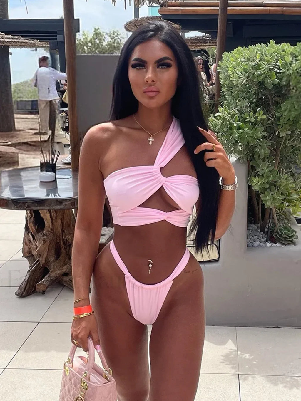 One Shoulder Hollow Cover Up Three Piece Set