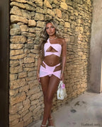 One Shoulder Hollow Cover Up Three Piece Set