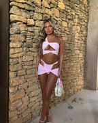 One Shoulder Hollow Cover Up Three Piece Set