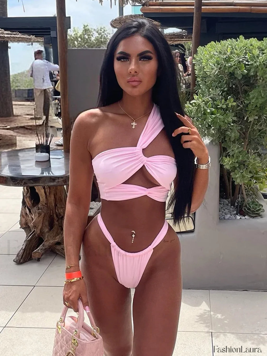 One Shoulder Hollow Cover Up Three Piece Set