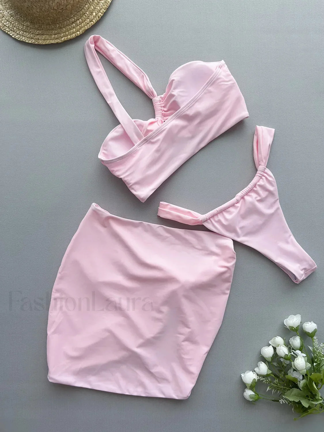 One Shoulder Hollow Cover Up Three Piece Set