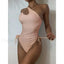 One Shoulder Hollow Out Lace Up One Piece Pink / S