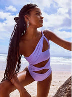 One Shoulder Hollow Out Solid One Piece