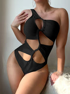 One Shoulder Hollow Push Up One Piece Black / S