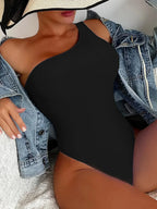 One Shoulder Lace Up Asymmetric One Piece