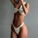 One Shoulder Low Waist Bikini Set White / S