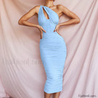 One Shoulder Mesh Midi Dress Blue / Xs