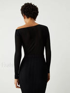 One Shoulder Off Trendy Knit Midi Dress Dresses